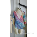 Женская кружевная блузка с цветным принтом и вырезом